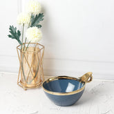 Elegant Blue Ceramic Deep Serving Bowl – 18cm Snack & Salad Bowl with Gold Rim & Hook Handle
